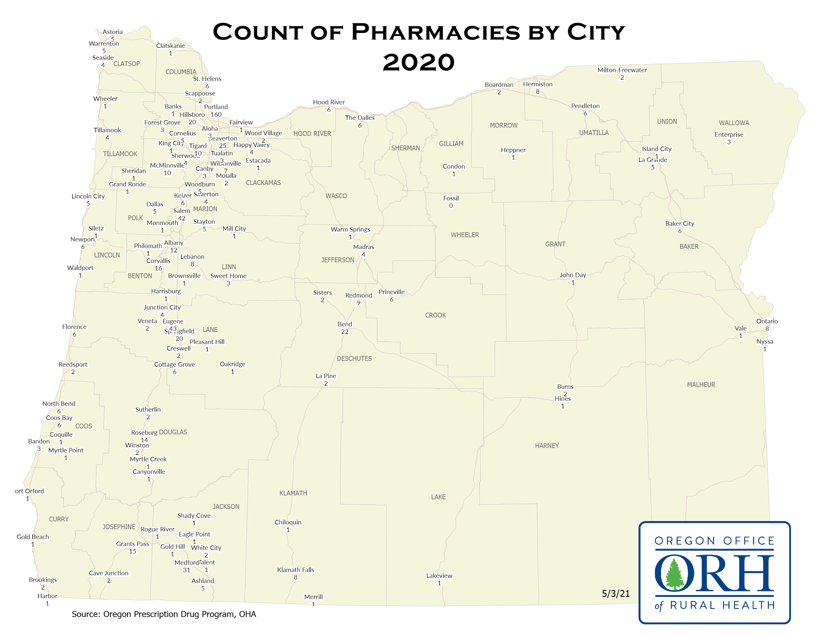 Pharmacies by City Map OHSU